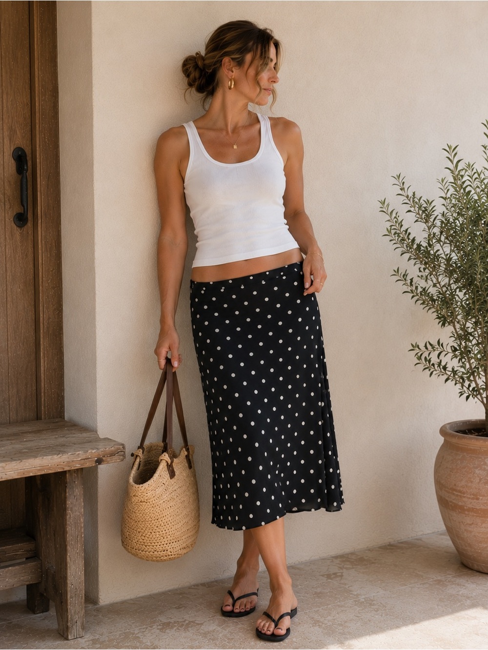 Josephine Chaus 100% Silk Polka Dot Midi Skirt | Size 12